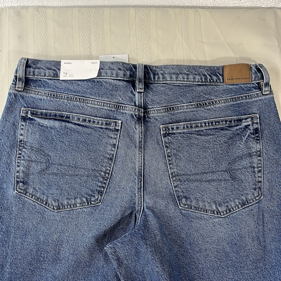 NWT American Eagle Jeans Womens 16 Tinted Medium Wash Barrel Baggy Stretch Denim - Picture 11 of 12